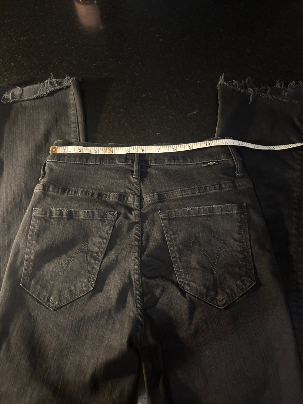 MOTHER Straight-Leg Black Jeans with Frayed Hem